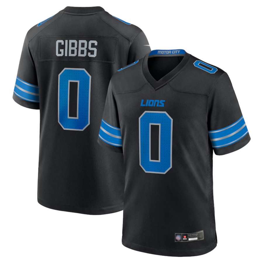 D.Lions #0 Jahmyr Gibbs Player Black Replica Game Football Jerseys