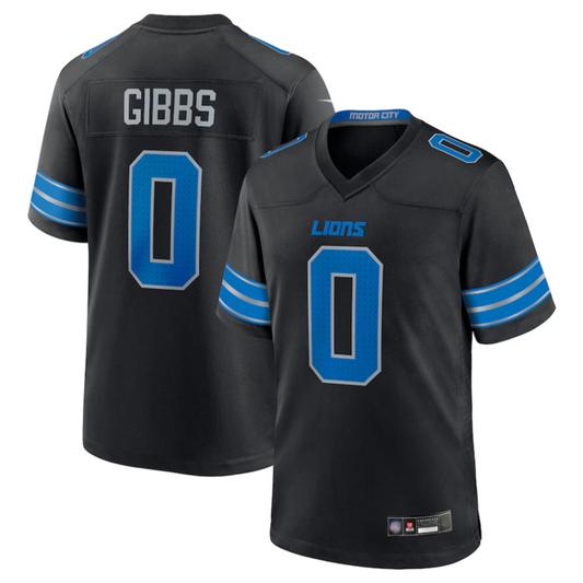D.Lions #0 Jahmyr Gibbs Player Black Replica Game Football Jerseys