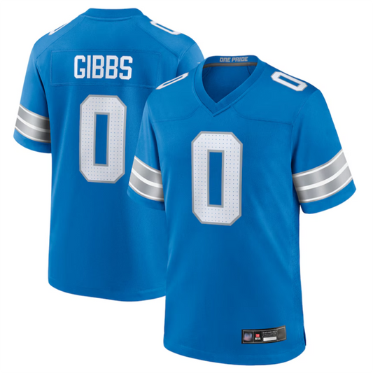 D.Lions #0 Jahmyr Gibbs Player Blue Replica Game Football Jerseys