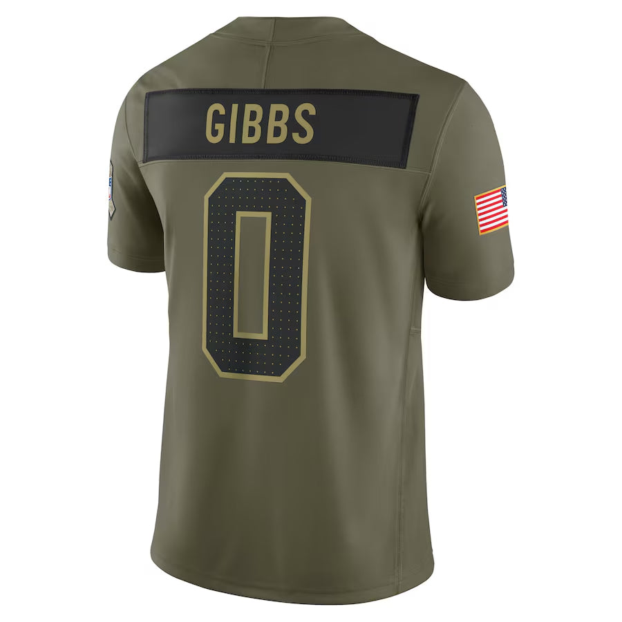 D.Lions #0 Jahmyr Gibbs Player Olive Salute to Service Limited Football Jerseys