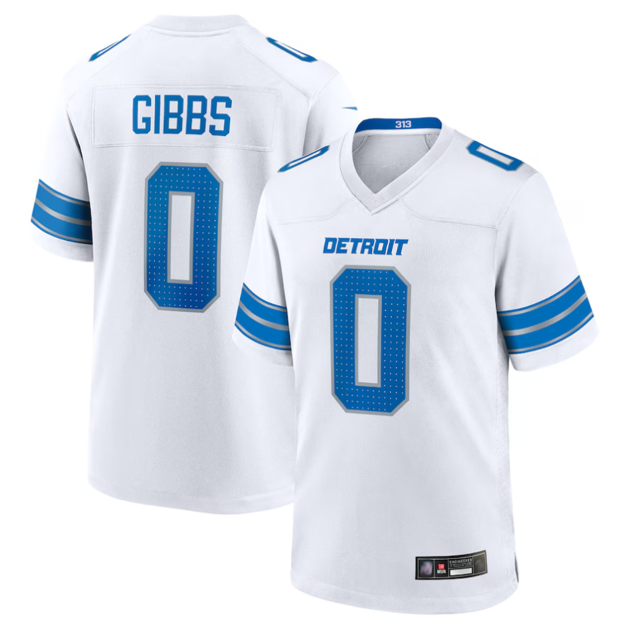 D.Lions #0 Jahmyr Gibbs Player White Replica Game Football Jerseys