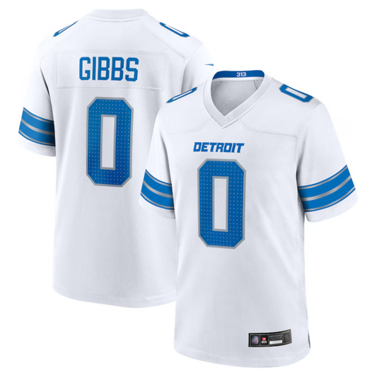 D.Lions #0 Jahmyr Gibbs Player White Replica Game Football Jerseys