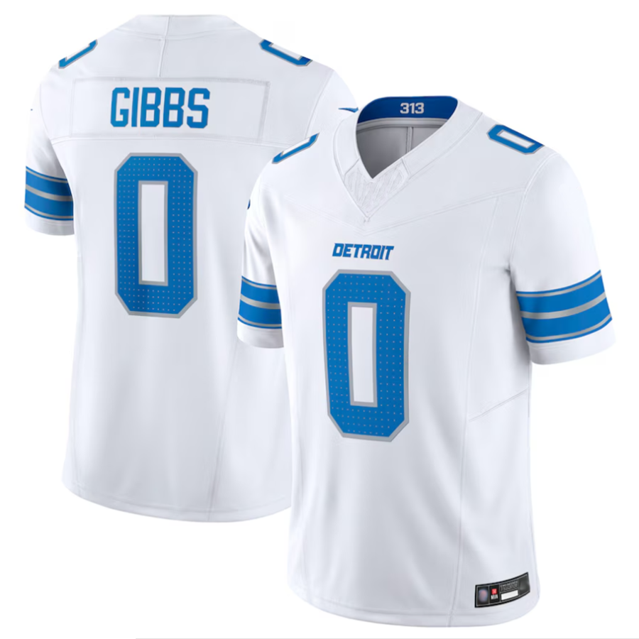 D.Lions #0 Jahmyr Gibbs Player White Vapor F.U.S.E. Limited Replica Football Jerseys