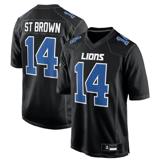 D.Lions #14 Amon-Ra St. Brown Player Carbon Black Fashion Football Jerseys