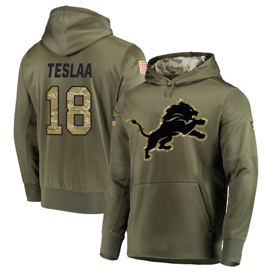 D.Lions #18 Isaac TeSlaa Player Olive Salute to Service Hoodies Football Jerseys