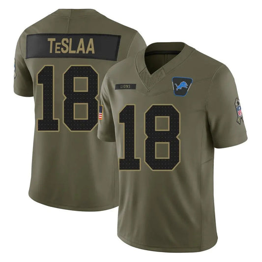 D.Lions #18 Isaac TeSlaa Player Salute To Service Limited Olive Football Jerseys