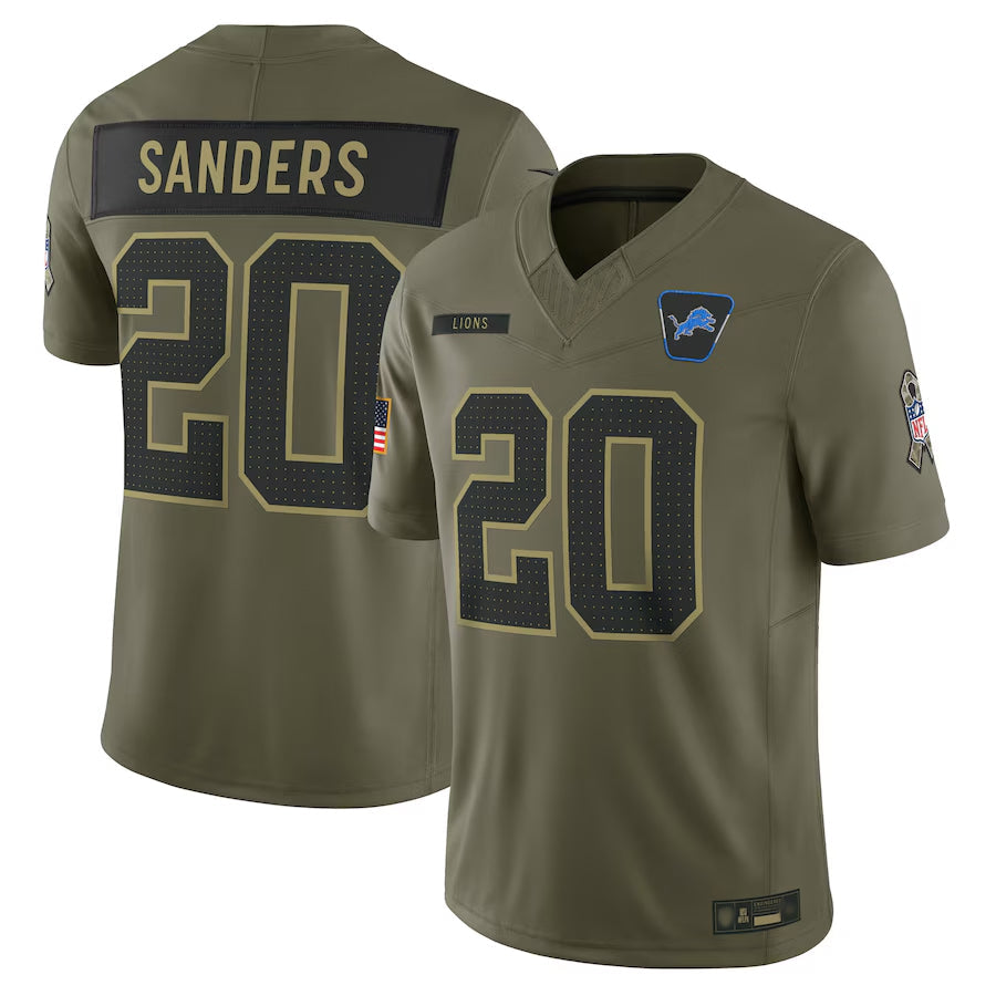 D.Lions #20 Barry Sanders Player Olive Salute to Service Retired Limited Football Jerseys