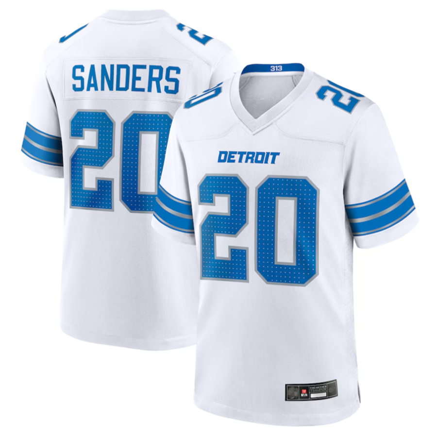D.Lions #20 Barry Sanders Player White Game Football Jerseys