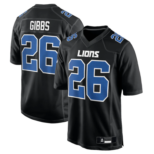 D.Lions #26 Jahmyr Gibbs Player Black Tundra Fashion Game Football Jerseys