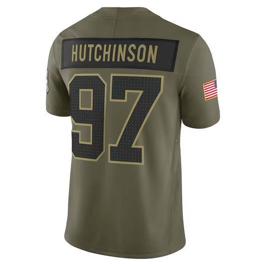 D.Lions #97 Aidan Hutchinson Player Olive Salute to Service Limited Football Jerseys