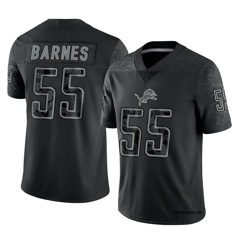 D.Lions Derrick Barnes #55 Player Black REFLECTIVE Limited Football Jerseys