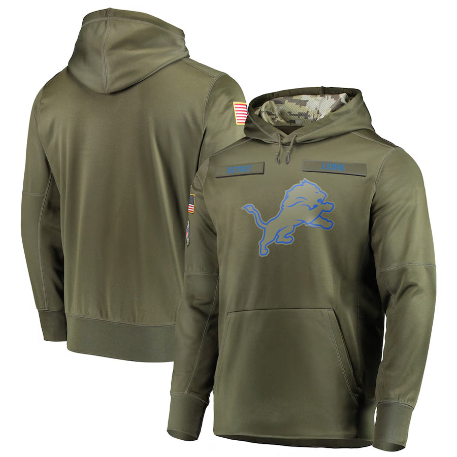 D.Lions Player Olive Salute to Service Sideline Pullover Hoodie Game Football Jerseys