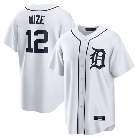 D.Tigers #12 Casey Mize Player White Home Replica Baseball Jerseys