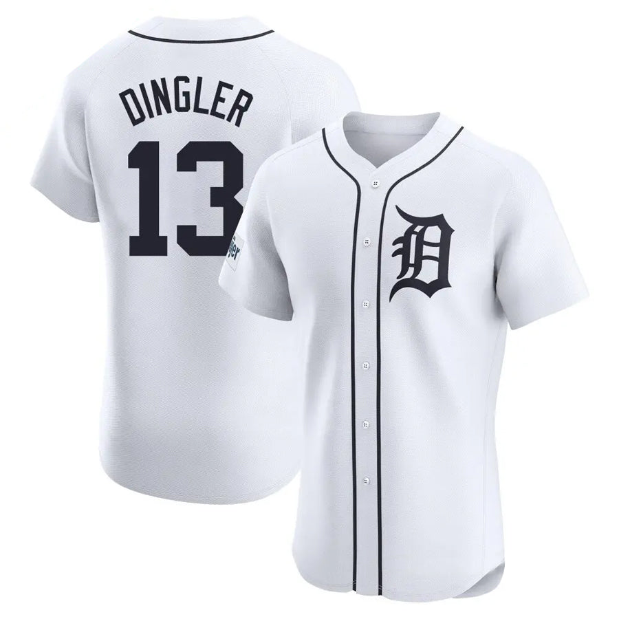 D.Tigers #13 Dillon Dingler Player White Elite Home Game Baseball Jerseys