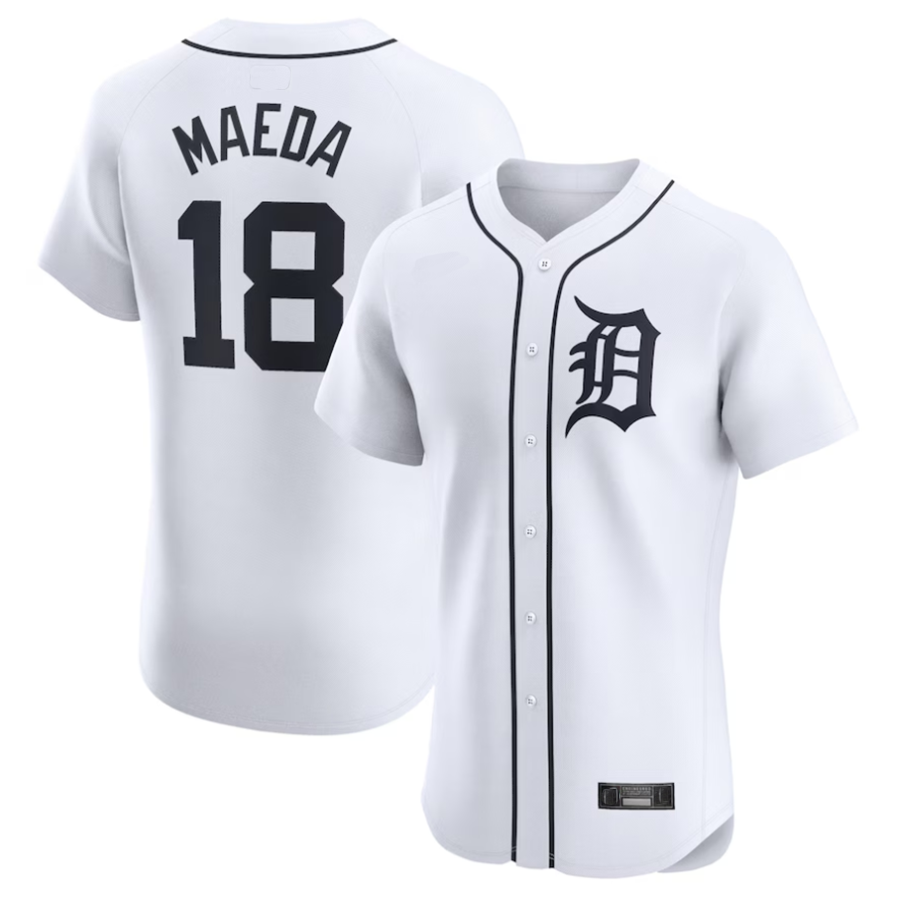 D.Tigers #18 Kenta Maeda Player White Home Elite Baseball Jerseys