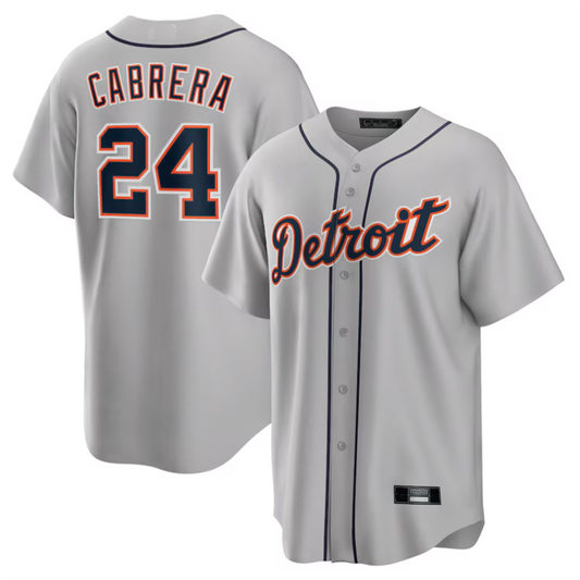 D.Tigers #24 Miguel Cabrera Player Gray Road Replica Game Name Baseball Jerseys