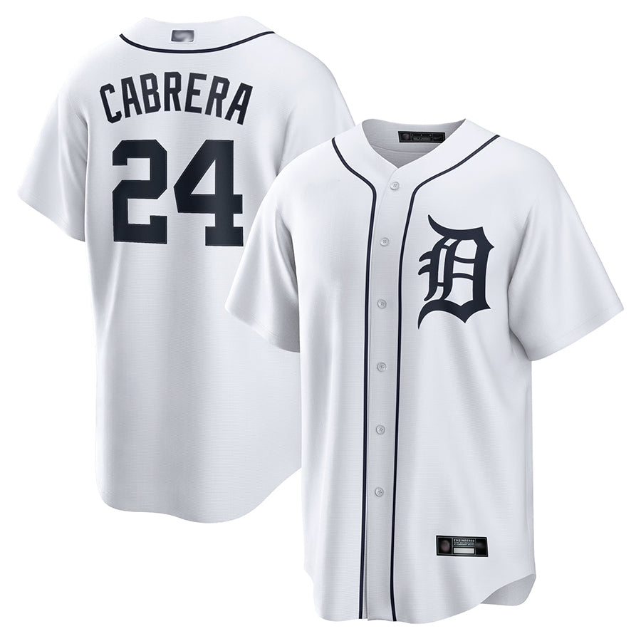 D.Tigers #24 Miguel Cabrera Player White Home Replica Baseball Jerseys