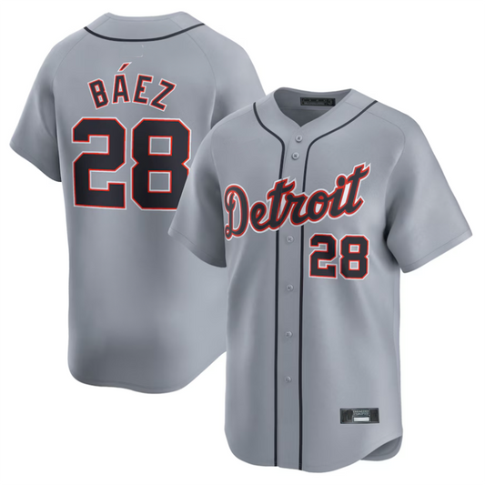 D.Tigers #28 Javier Baez Player Gray Road Limited Baseball Jerseys