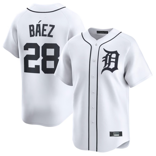 D.Tigers #28 Javier B����ez Player White Home Limited Baseball Jerseys