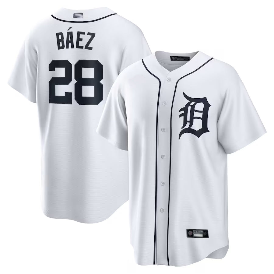D.Tigers #28 Javier Baez Player White Home Replica Baseball Jerseys