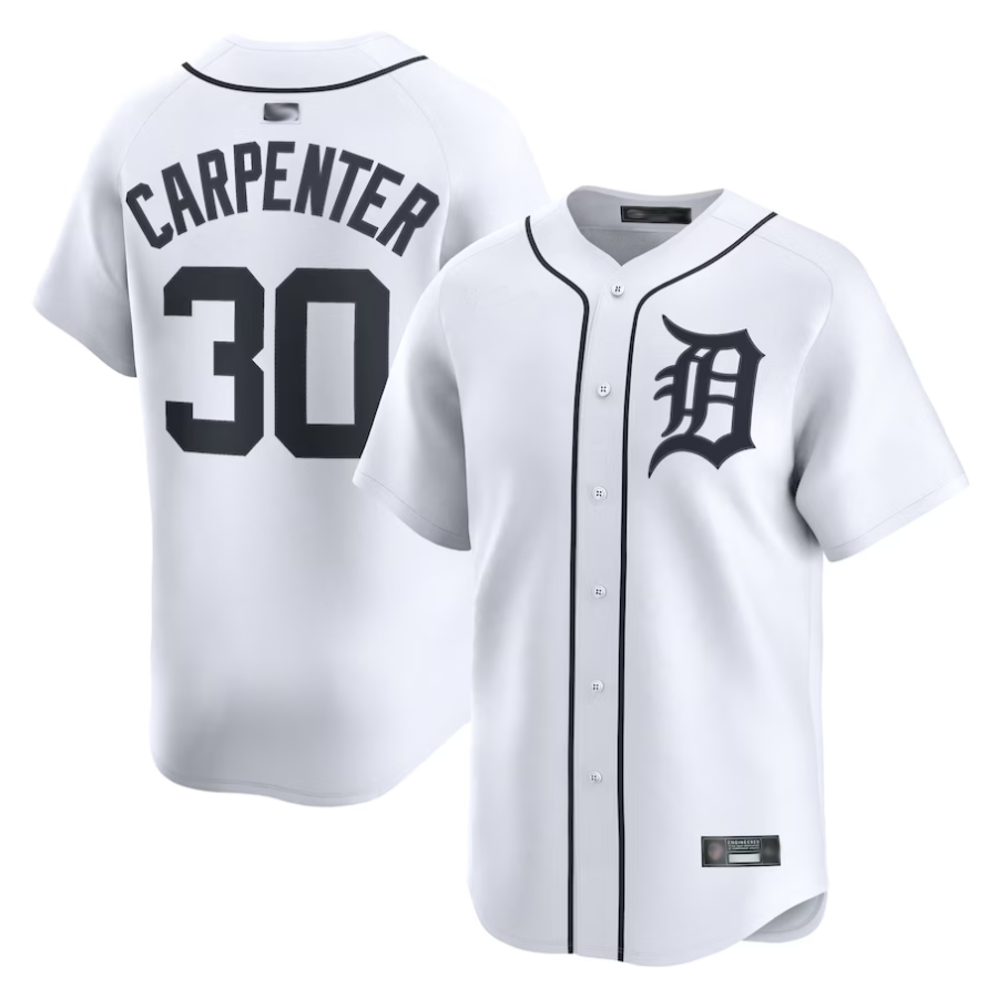 D.Tigers #30 Kerry Carpenter Player White Home Limited Baseball Jerseys