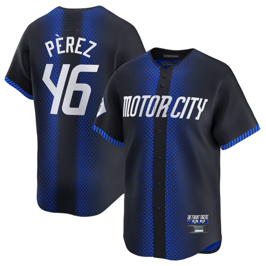 D.Tigers #46 Wenceel Perez Player Navy City Connect Limited Baseball Jerseys