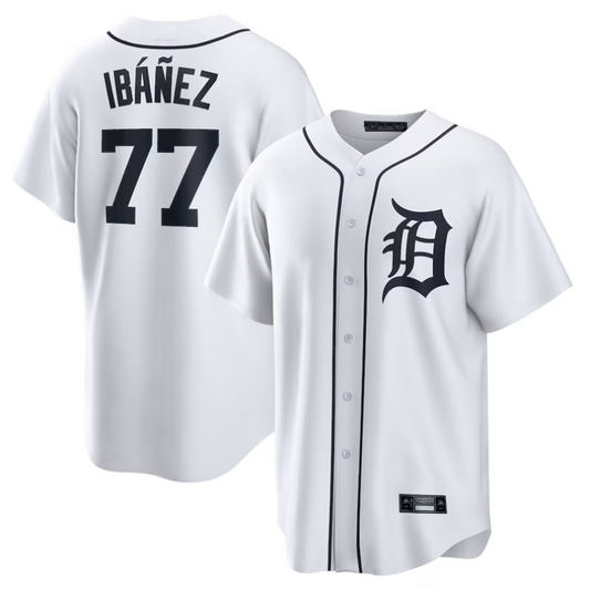D.Tigers #77 Andy Ib����?ez Player White Home Replica Baseball Jerseys