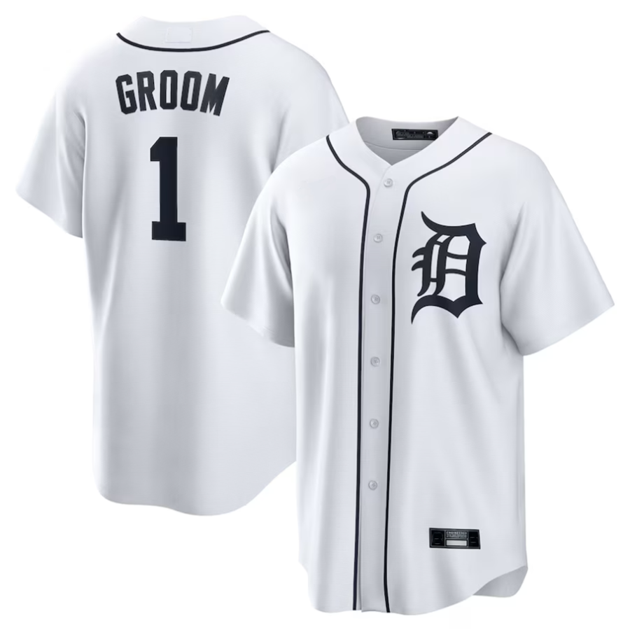 D.Tigers Player White #1 Groom Home Replica Baseball Jerseys