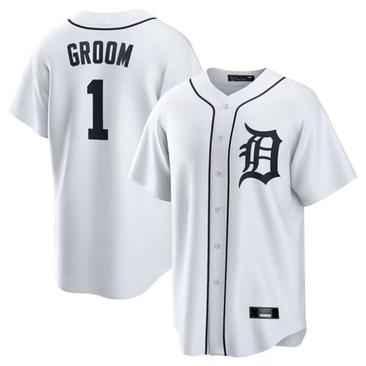 D.Tigers Player White #1 Groom Home Replica Baseball Jerseys