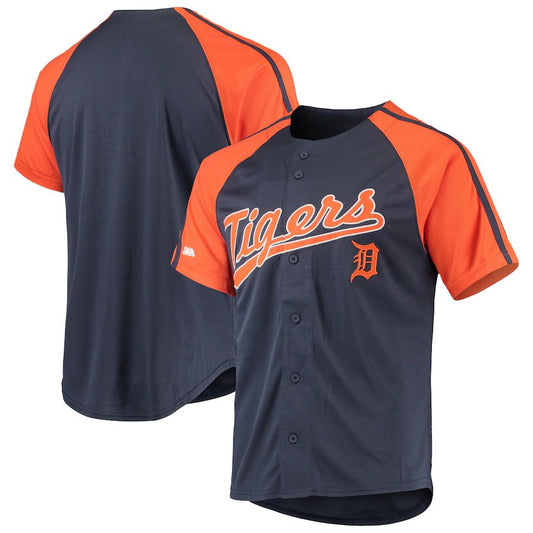 D.Tigers Blank Player Stitches Navy Button-Down Raglan Replica Baseball Jerseys