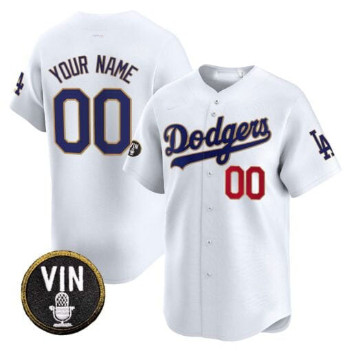 Custom LA.Dodgers Vin Scully Patch Gold Trim Vapor Premier Limited Baseball Jerseys