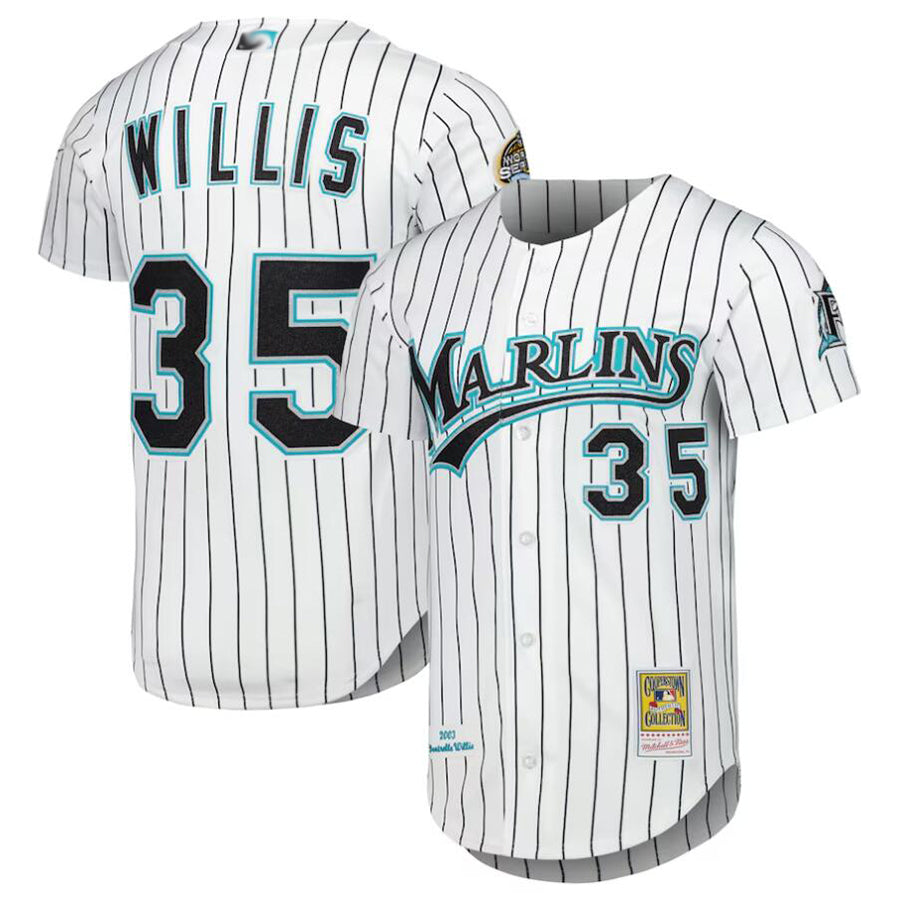F.Marlins #35 Dontrelle Willis Player White Cooperstown Replica Baseball Jerseys