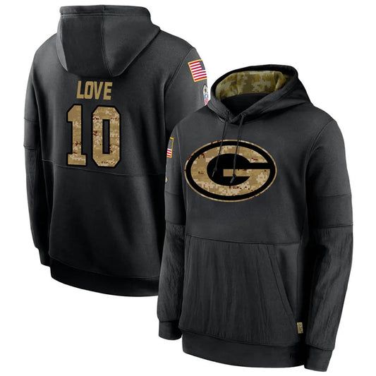GB.Packers #10 Jordan Love Player Black Salute To Service Hoodies Game Football Jerseys