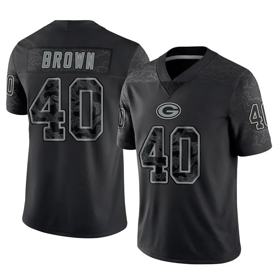 GB.Packers #40 Omar Brown Player Black RFLCTV Limited Football Jerseys