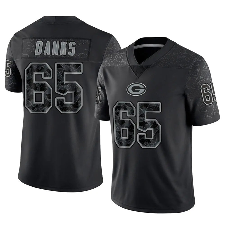 GB.Packers #65 Aaron Banks Player Black RFLCTV Limited Football Jerseys