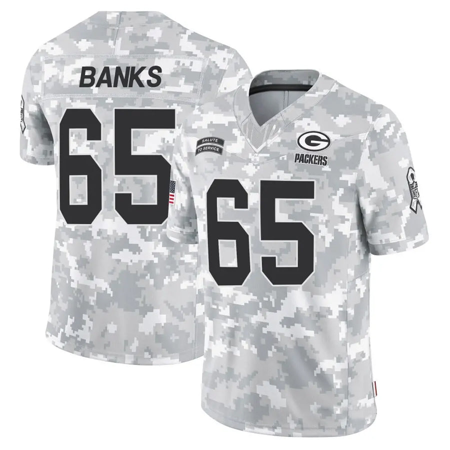 GB.Packers #65 Aaron Banks Player Limited Arctic Camo Salute to Service Football Jerseys