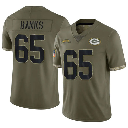 GB.Packers #65 Aaron Banks Player Salute To Service Olive Football Jerseys
