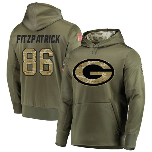 GB.Packers #86 John FitzPatrick Player Olive Salute to Service Pullover Hoodie Game Football Jerseys