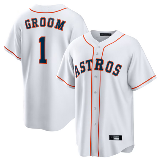 H.Astros #1 Groom Player White Home Replica Baseball Jerseys