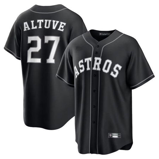 H.Astros #27 Jose Altuve Player Black Lights Out Replica Baseball Jerseys