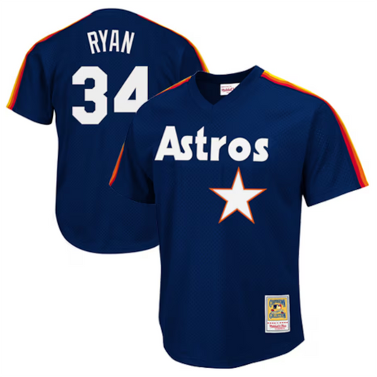 H.Astros #34 Nolan Ryan Player Mitchell & Ness Navy 1988 Authentic Cooperstown Collection Mesh Batting Practice Baseball Jerseys