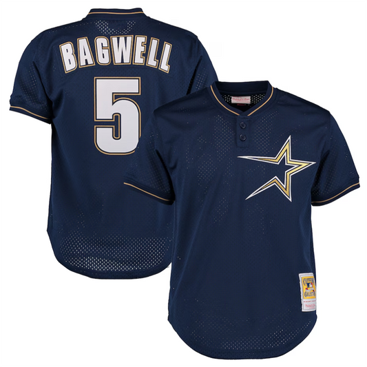 H.Astros #5 Jeff Bagwell Player Mitchell & Ness Navy Cooperstown 1997 Mesh Batting Practice Baseball Jerseys
