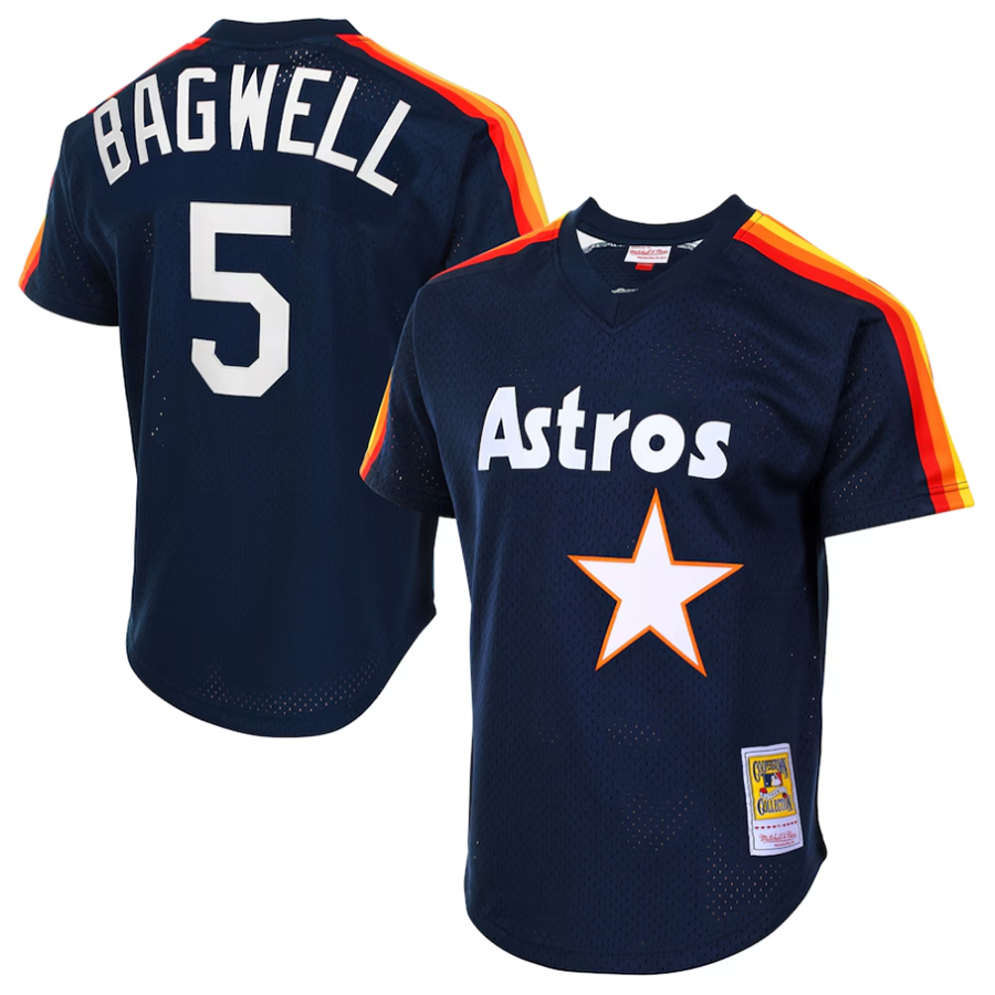 H.Astros #5 Jeff Bagwell Player Mitchell & Ness Navy Cooperstown Mesh Batting Practice Baseball Jerseys