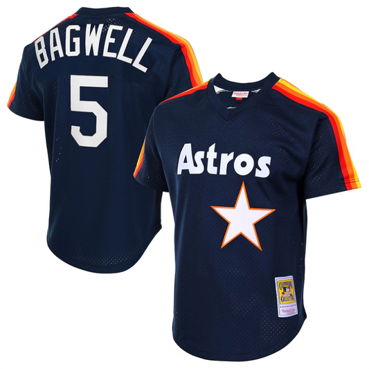 H.Astros #5 Jeff Bagwell Player Mitchell & Ness Navy Cooperstown Mesh Batting Practice Baseball Jerseys