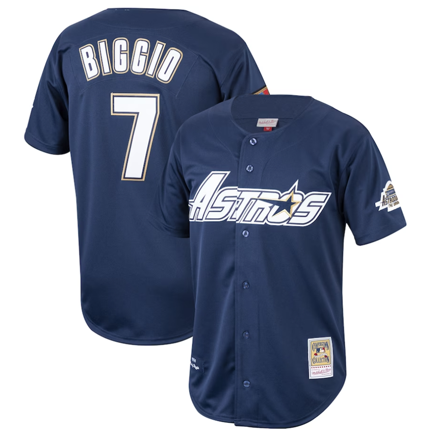 H.Astros #7 Craig Biggio Player Mitchell & Ness Navy Cooperstown Collection 1994 Authentic Baseball Jerseys