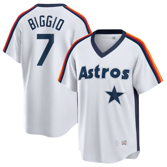 H.Astros #7 Craig Biggio Player White Home Cooperstown Collection Logo Baseball Jerseys