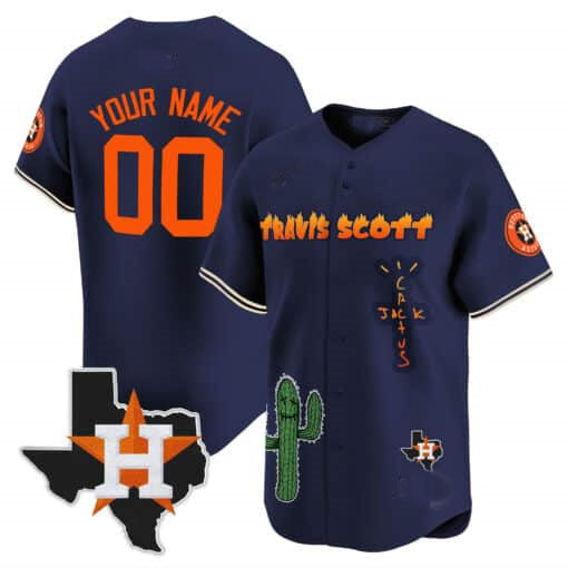 Custom H.Astros Cactus Jack Patch Vapor Premier Limited Stitched Baseball Jerseys