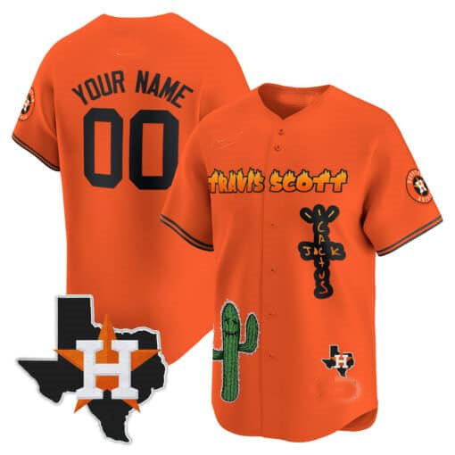 Custom H.Astros Cactus Jack Patch Vapor Premier Limited Stitched Baseball Jerseys