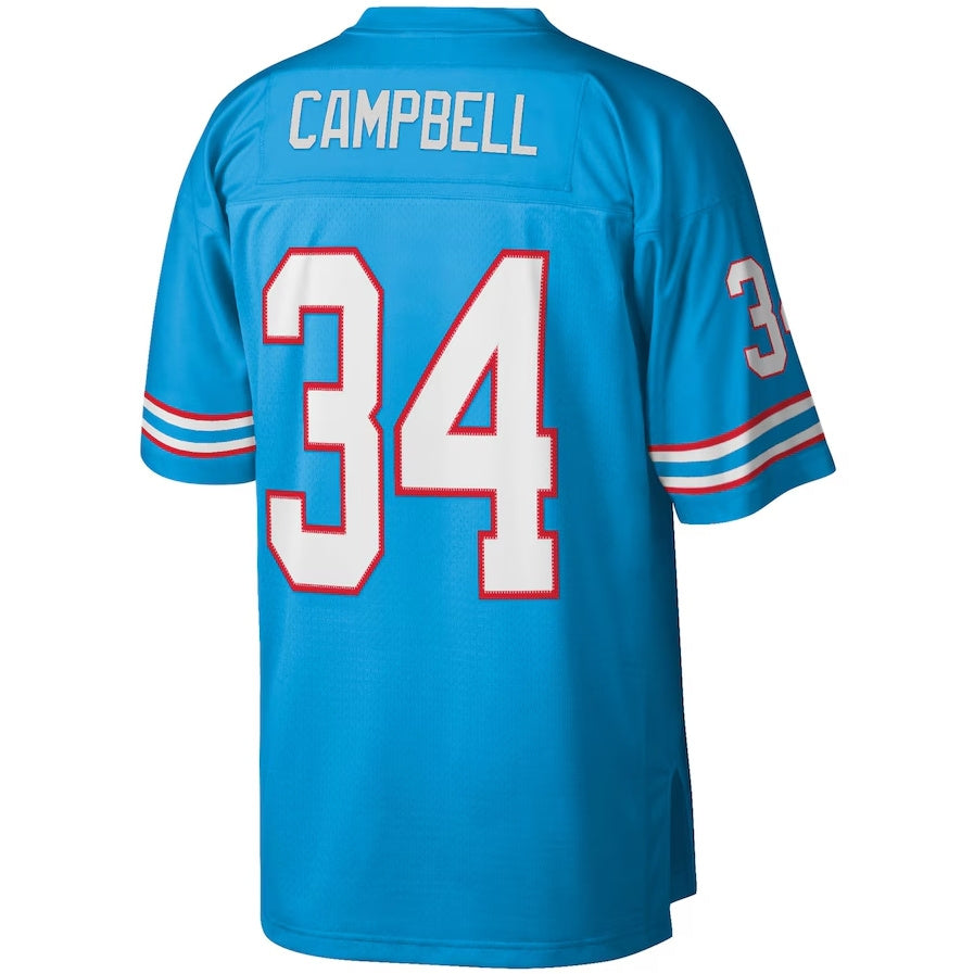 H.Oilers #34 Earl Campbell Mitchell & Ness Legacy Replica Player Jersey - Light Blue Stitched American Football Jerseys