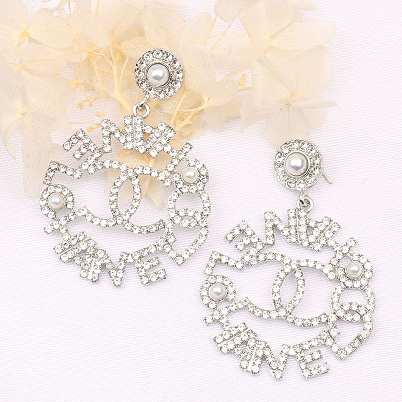 Elegant Silver Pearl Earrings with Logo Design